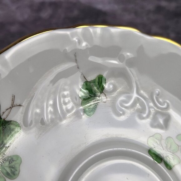 Hammersley & Co Lucky Shamrock Tea Cup & Saucer Bone China Gold Trim Vintage - Picture 7 of 16
